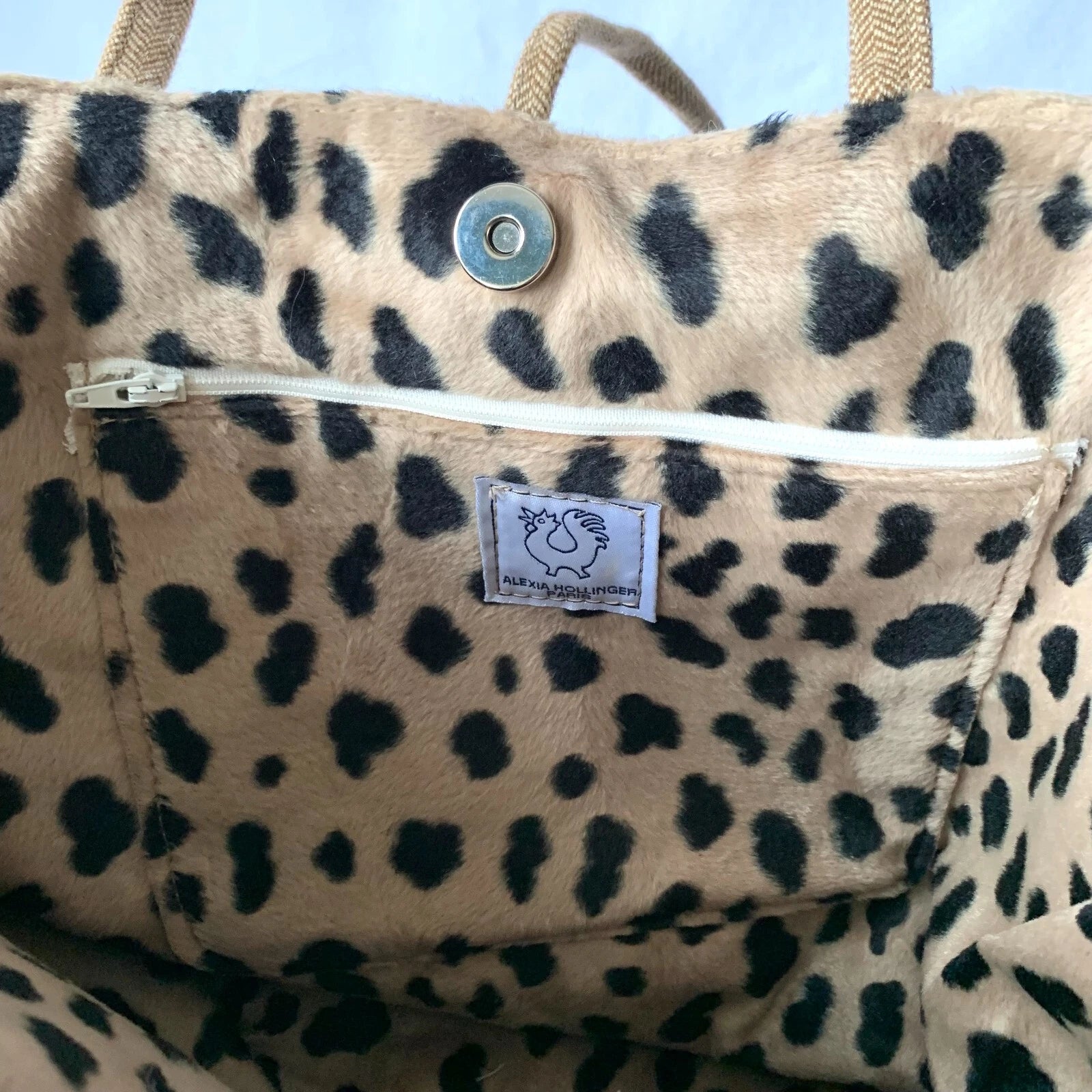 Alexia Hollinger Paris Designer Tote Handbag – Leopard Print Interior, Magnetic Closure