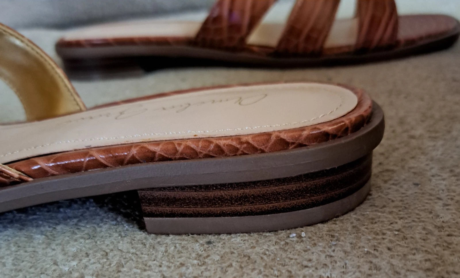 Amelia Grace Women's Croc-Embossed Slide Sandals Brown – Size 8M