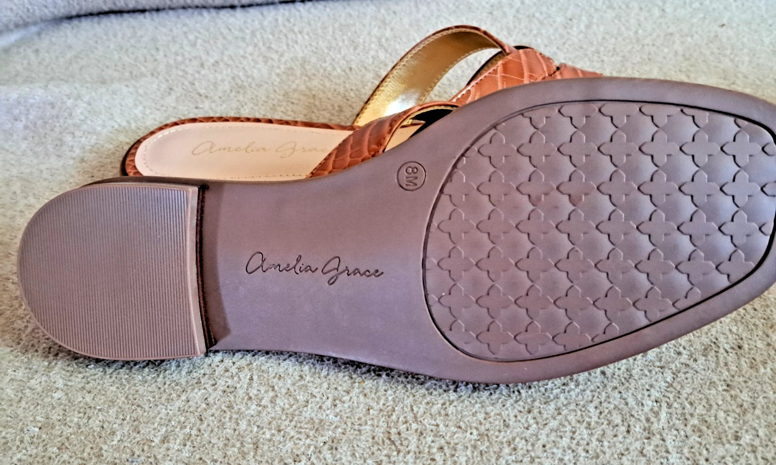 Amelia Grace Women's Croc-Embossed Slide Sandals Brown – Size 8M