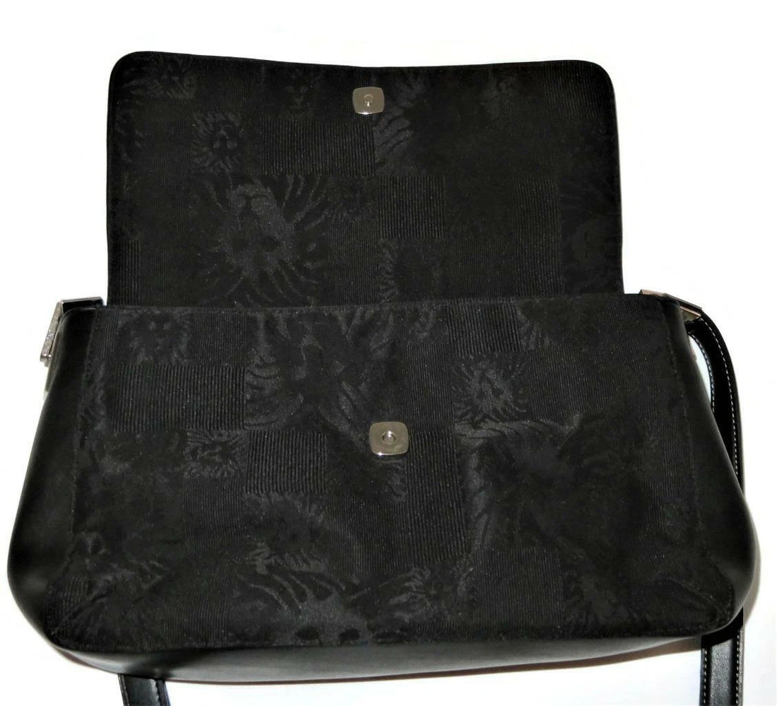 Anne Klein Black Fabric Handbag – Women's Designer Purse with Lion Design