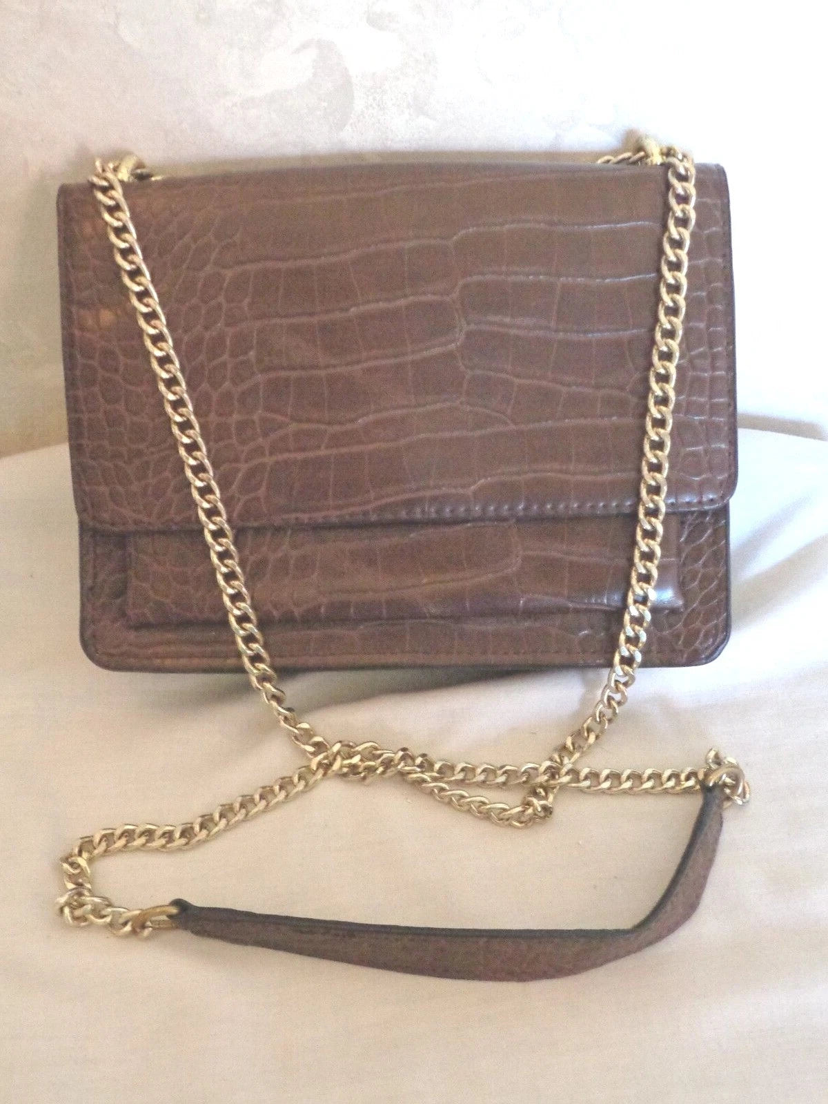 Brown Alligator Design Handbag with Chain Shoulder Strap – Women's Purse