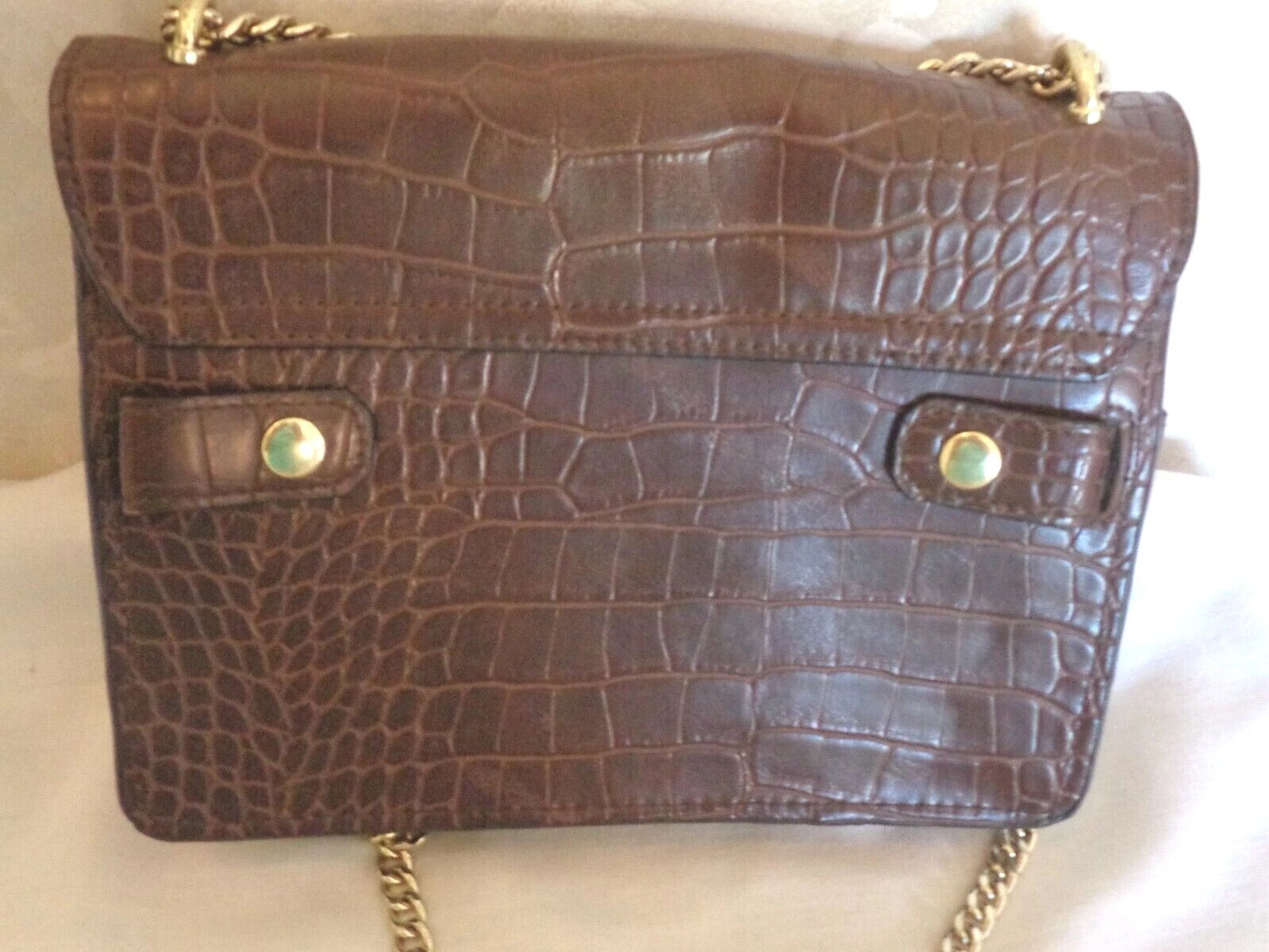 Brown Alligator Design Handbag with Chain Shoulder Strap – Women's Purse