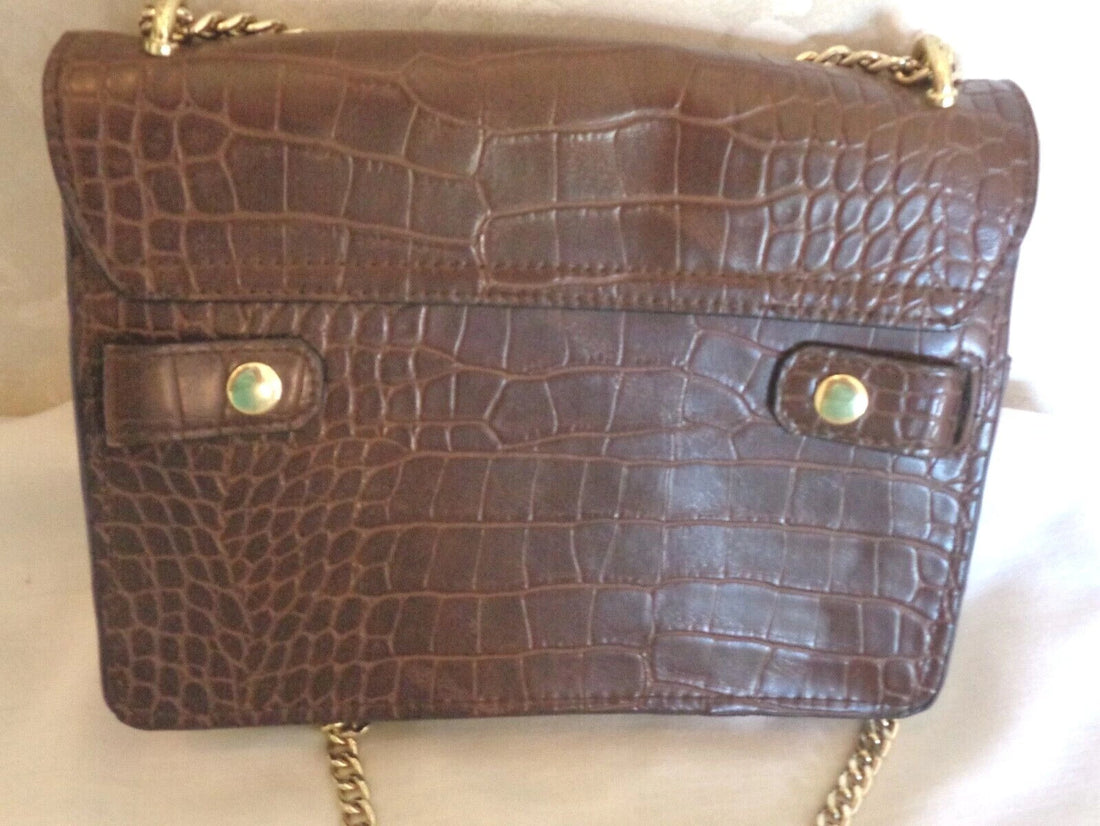 Brown Alligator Design Handbag with Chain Shoulder Strap – Women's Purse