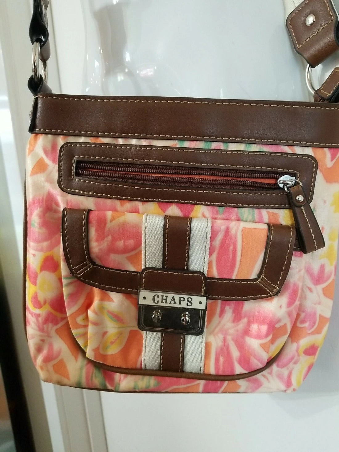 CHAPS Leather Floral Crossbody Handbag – Adjustable Strap Women's Shoulder Purse
