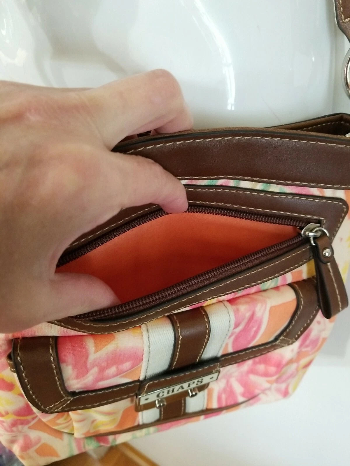 CHAPS Leather Floral Crossbody Handbag – Adjustable Strap Women's Shoulder Purse