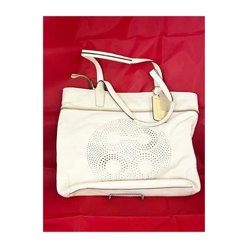 Coach Audrey Leigh Off White Signature Logo Handbag – Yellow Accent Women's Purse