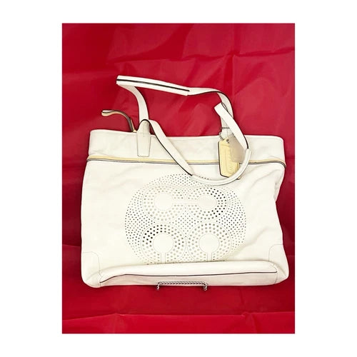 Coach Audrey Leigh Off White Signature Logo Handbag – Yellow Accent Women's Purse