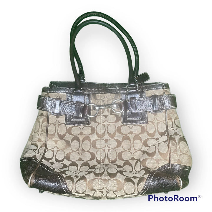 Coach Brown Leather Canvas Monogram Shoulder Handbag – Women's Medium Purse