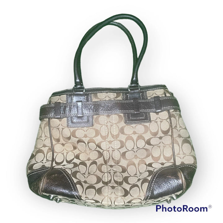 Coach Brown Leather Canvas Monogram Shoulder Handbag – Women's Medium Purse