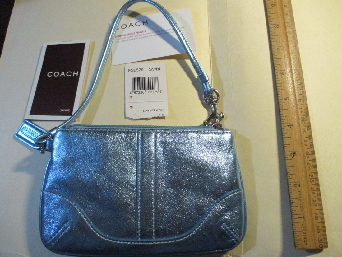 Coach Metallic Blue Wristlet Bag – Authentic Designer Clutch Wallet, New With Tags & Dust Bag