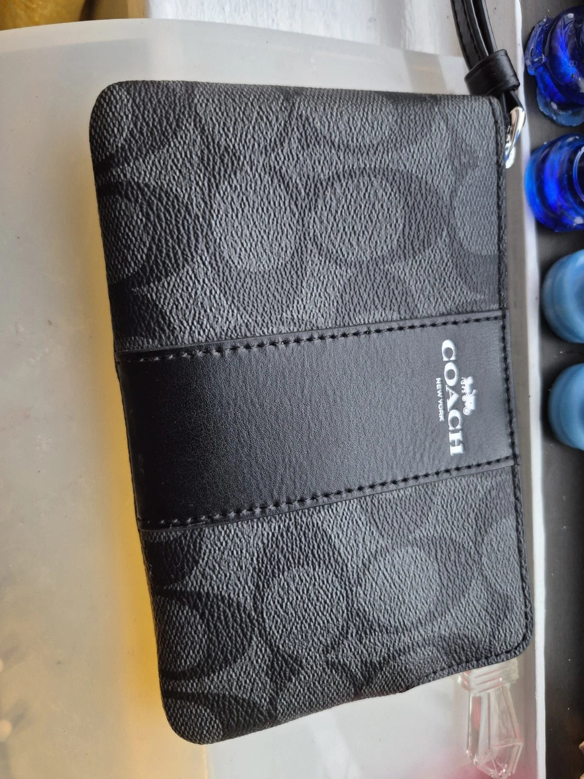 Coach New York Black Leather Wristlet – Small Zip Top Purse Handbag
