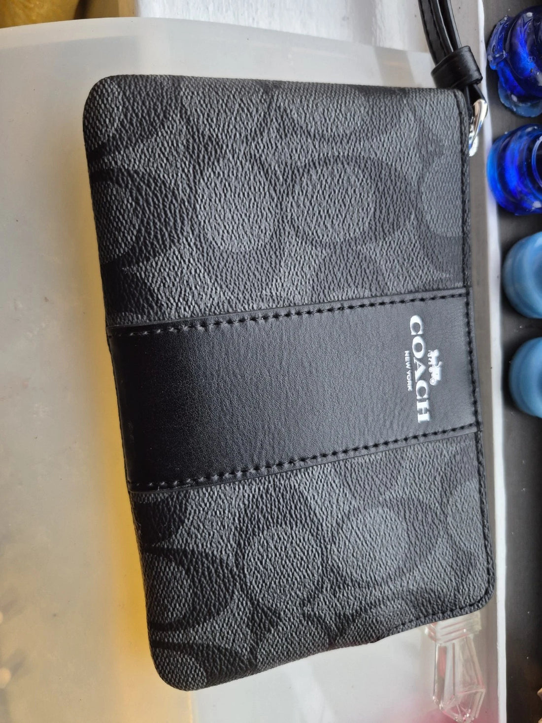 Coach New York Black Leather Wristlet – Small Zip Top Purse Handbag