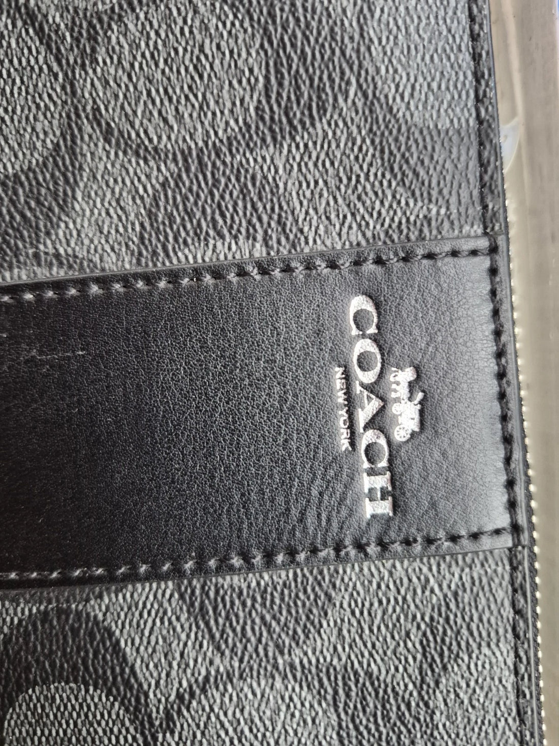 Coach New York Black Leather Wristlet – Small Zip Top Purse Handbag