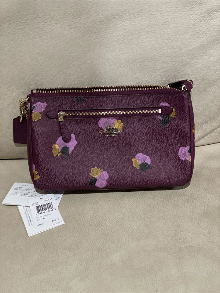 Coach New York Floral Handbag Purse – Purple Designer Shoulder Bag, Authentic, New With Tags