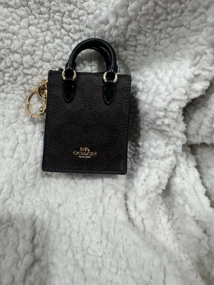 Coach North Mini Tote Bag Charm – Brown Logo Canvas & Leather Keychain Accessory, Authentic New