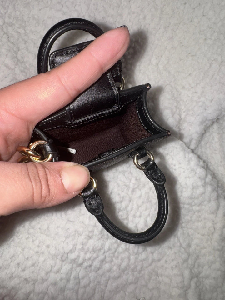 Coach North Mini Tote Bag Charm – Brown Logo Canvas & Leather Keychain Accessory, Authentic New