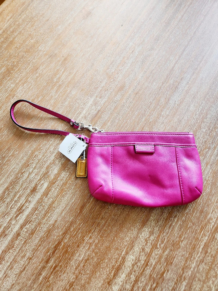 Coach Pink Leather Wristlet – Authentic Colorful Small Purse Pouch Bag, New