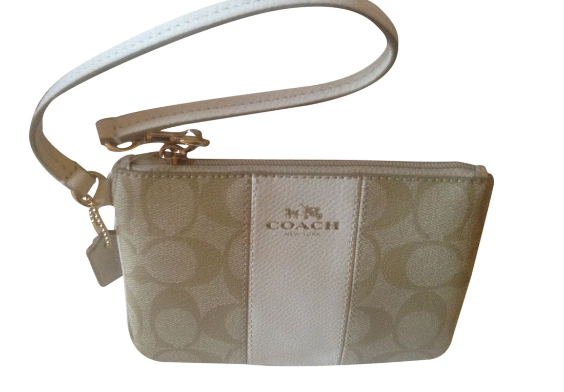 Coach Signature C Wristlet Light Khaki/Chalk – PVC & Leather Trim Zip Wallet, NWT