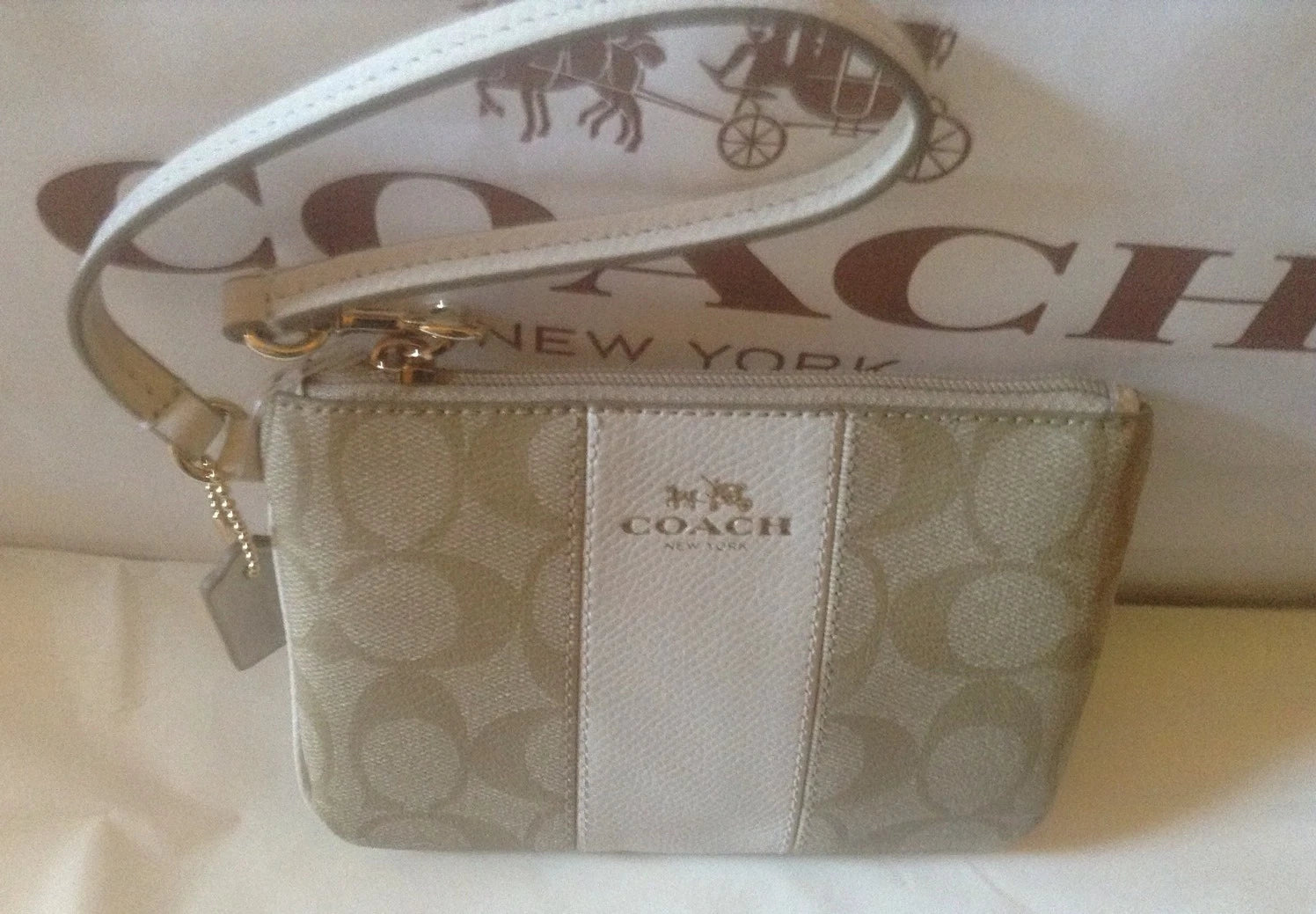 Coach Signature C Wristlet Light Khaki/Chalk – PVC & Leather Trim Zip Wallet, NWT