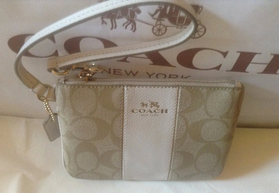 Coach Signature C Wristlet Light Khaki/Chalk – PVC & Leather Trim Zip Wallet, NWT