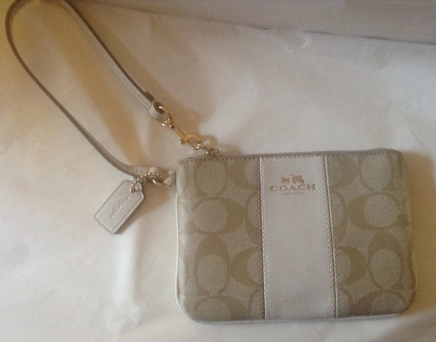 Coach Signature C Wristlet Light Khaki/Chalk – PVC & Leather Trim Zip Wallet, NWT