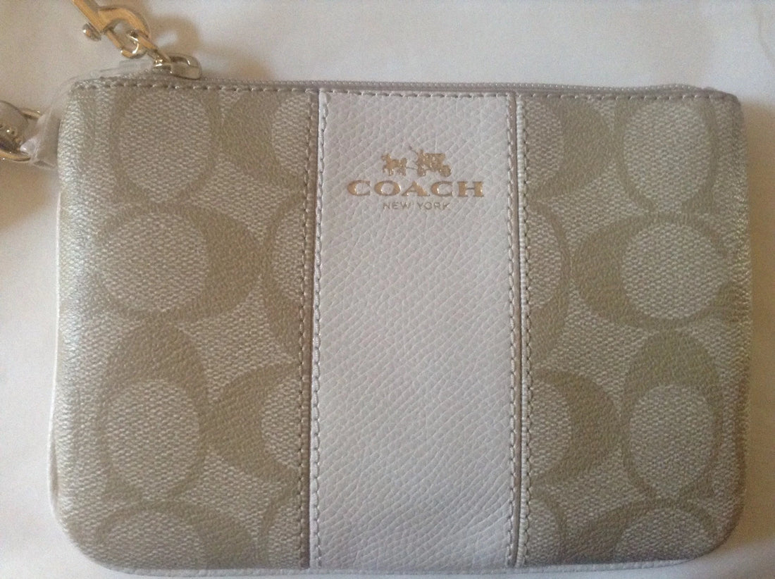 Coach Signature C Wristlet Light Khaki/Chalk – PVC & Leather Trim Zip Wallet, NWT