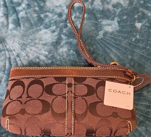 Coach Signature C Wristlet Wallet Brown – Canvas & Leather Trim Zip Handbag, NWT