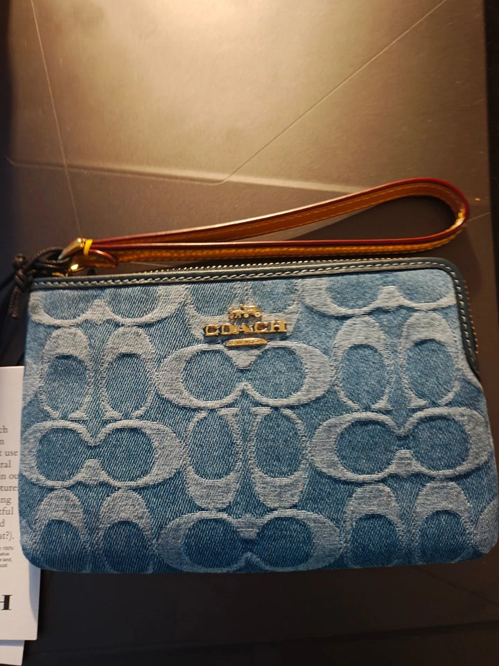 Coach Signature Denim Wristlet – Indigo Blue Authentic Designer Clutch Wallet