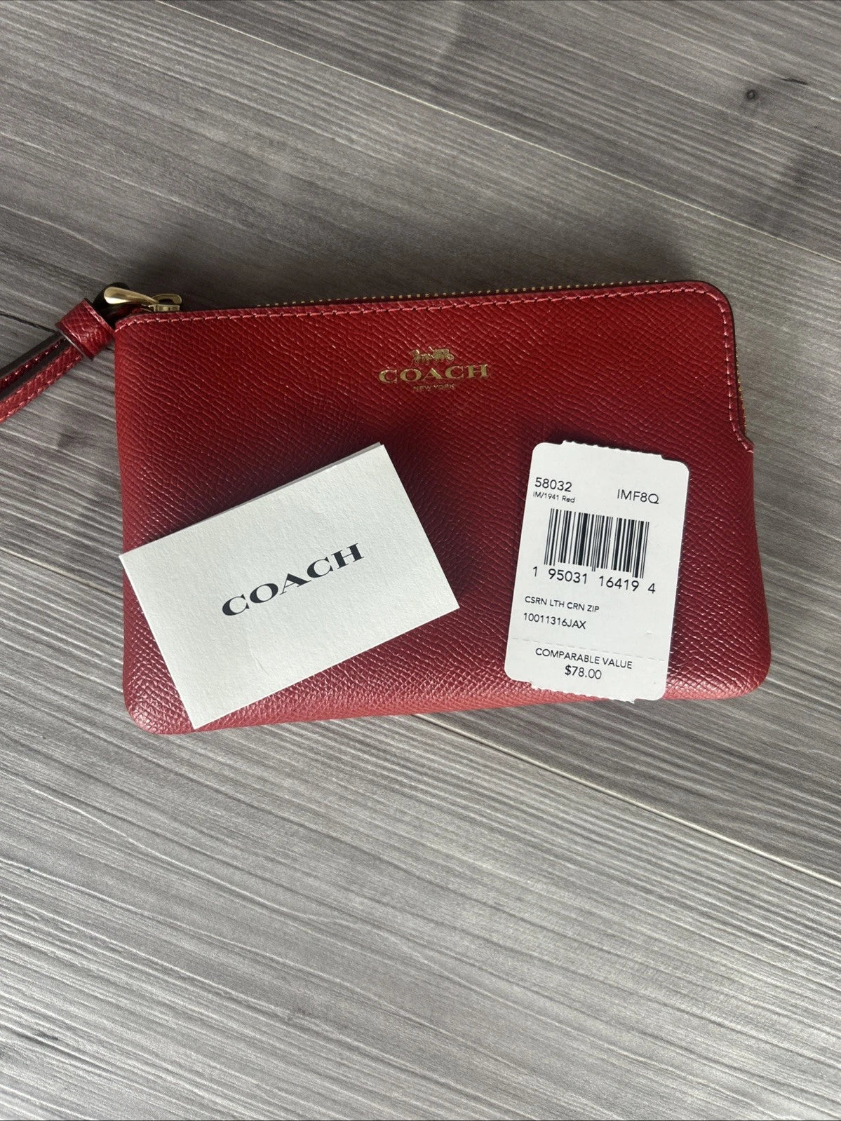 Coach Women's Wristlet Red – Authentic Designer Zip Wallet Clutch, NWT