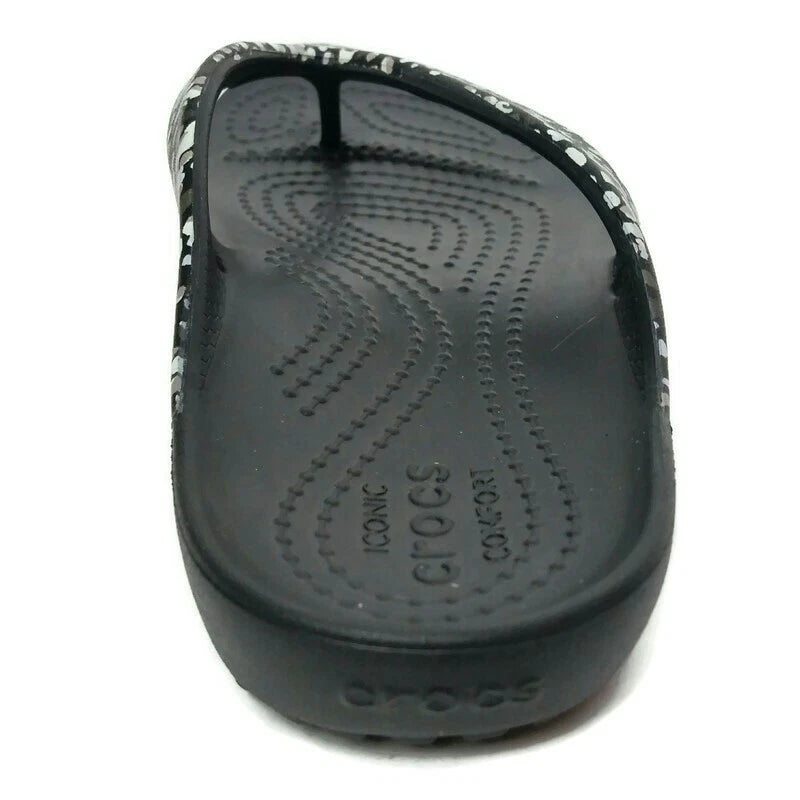 Crocs Kadee II Women's Dots Graphic Flip Flops Black – Relaxed Fit Casual Sandals, Size 4