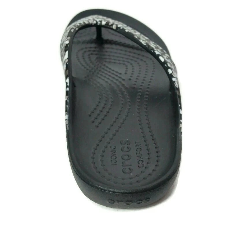 Crocs Kadee II Women's Dots Graphic Flip Flops Black – Relaxed Fit Casual Sandals, Size 4