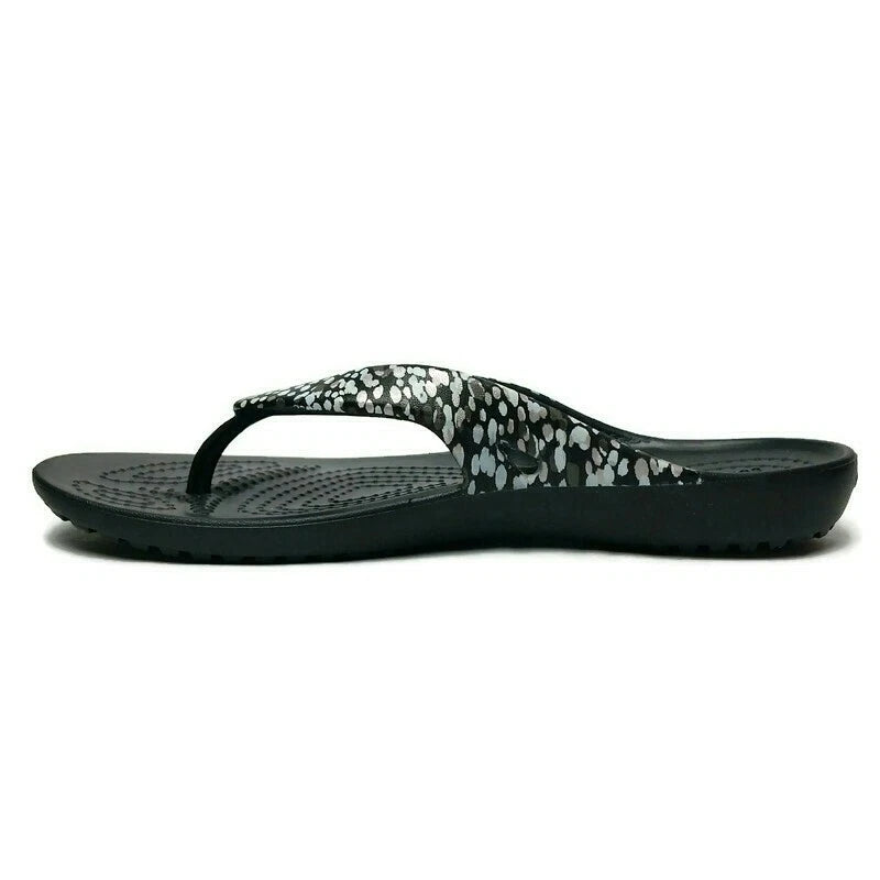 Crocs Kadee II Women's Dots Graphic Flip Flops Black – Relaxed Fit Casual Sandals, Size 4