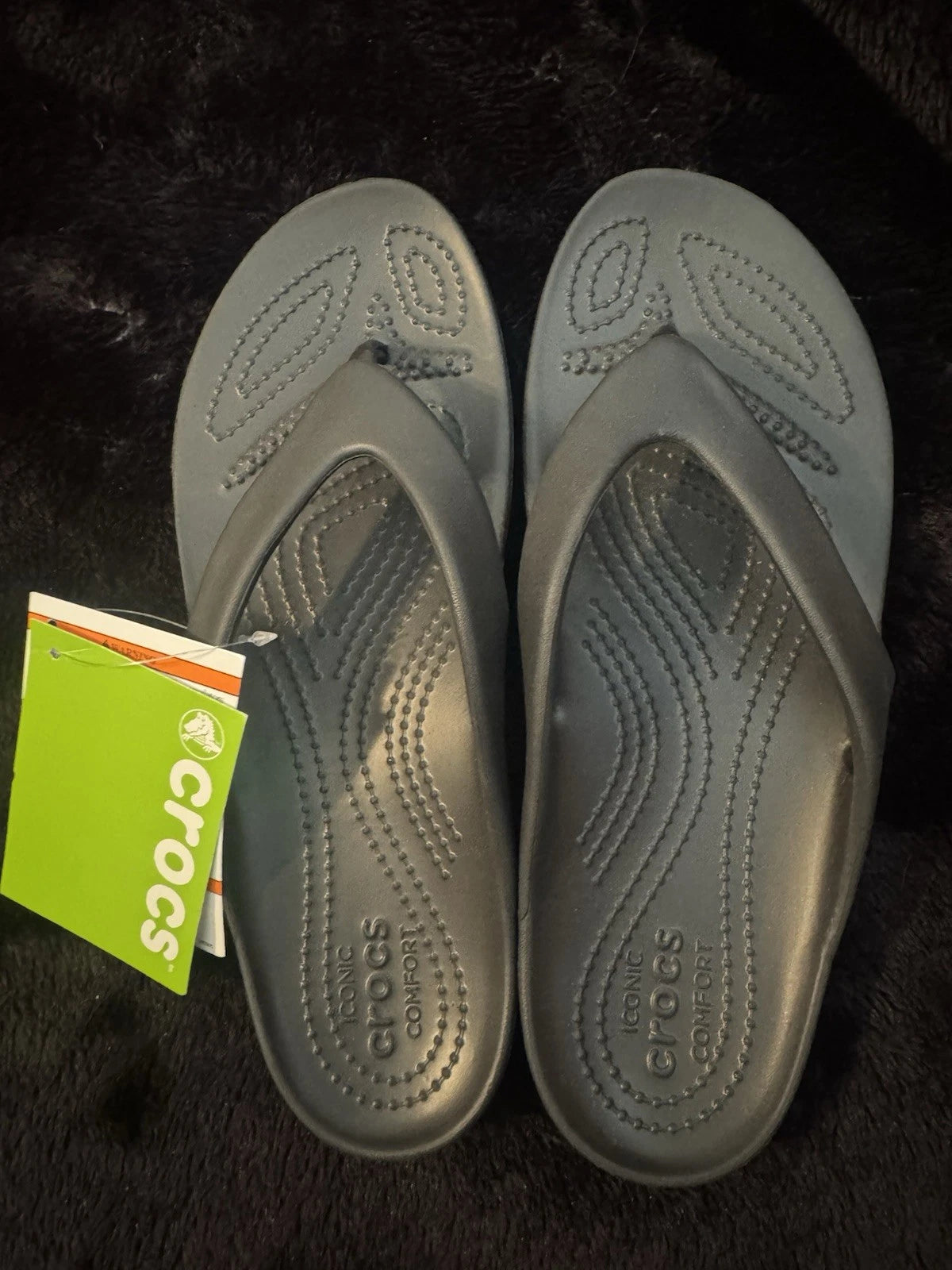 Crocs Kadee II Women's Flip Flops Black – Casual Thong Sandals, Size 8
