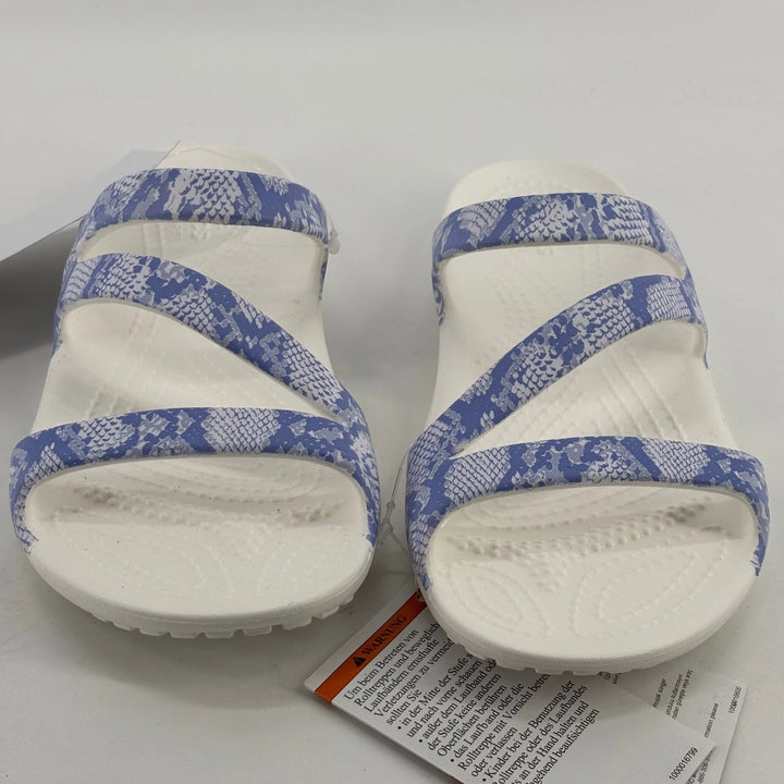 Crocs Kadee II Women's Sandals Blue White Snake Print – Casual Slip-On Shoes, Size 5 NWT, 206894-4RV