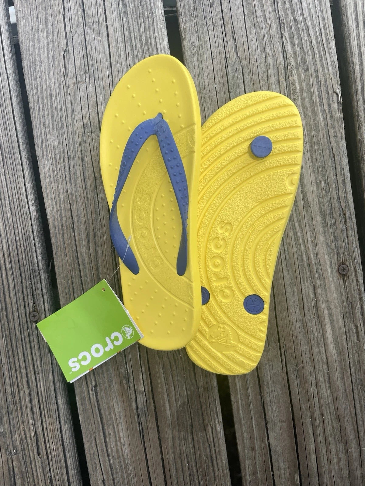 Crocs Kadee Women's Flip Flops Yellow Blue – W7 / M5, NWT