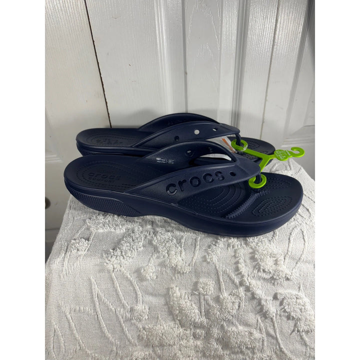 Crocs Unisex Thong Flip Flop Sandals Navy Blue – Comfort Casual Shoes, M12W14