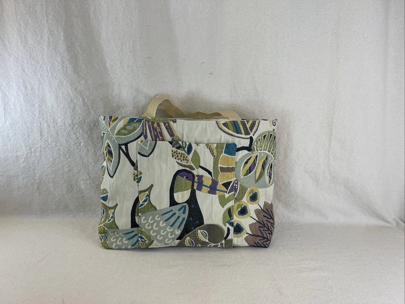 Handmade Canvas Tote Bag – Casual Double-Strap Purse with Fun Bird Peacock & Toucan Design