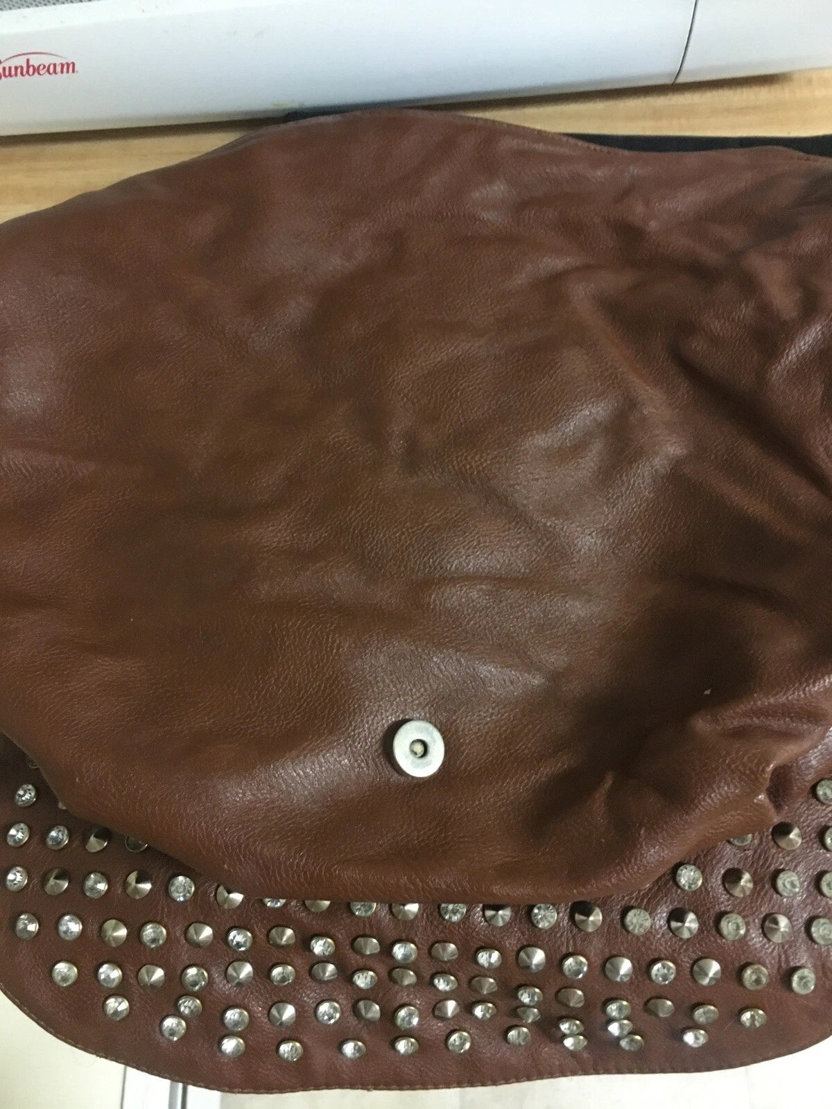 MMS Design Studio Brown Studded Faux Leather Satchel – Women's Designer Handbag Purse