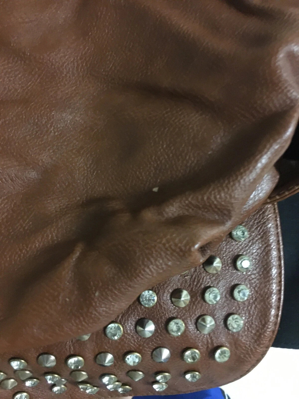MMS Design Studio Brown Studded Faux Leather Satchel – Women's Designer Handbag Purse