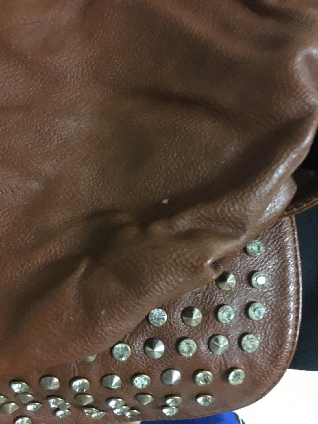 MMS Design Studio Brown Studded Faux Leather Satchel – Women's Designer Handbag Purse