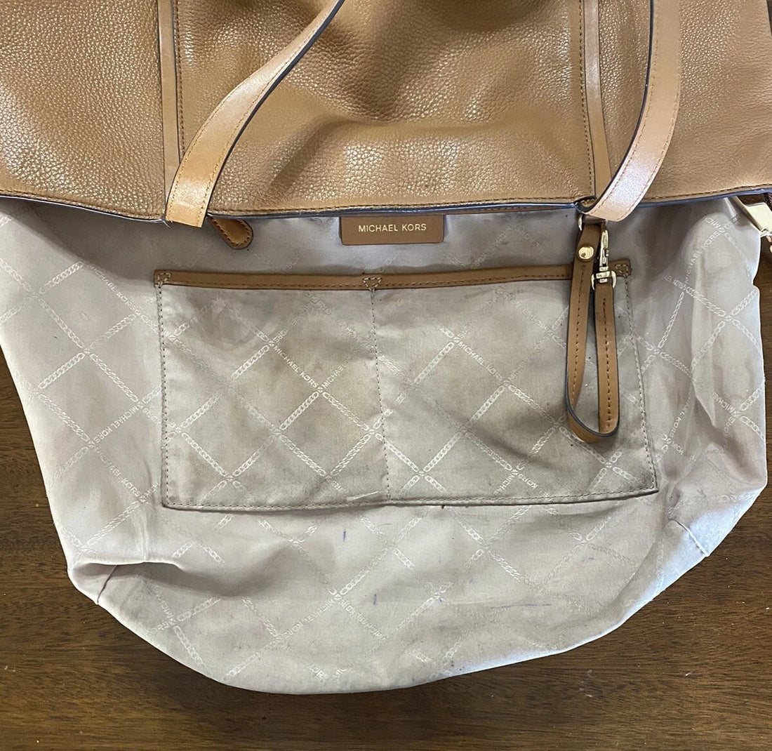 Michael Kors MK Brown Leather Tote Handbag – Designer Women's Purse
