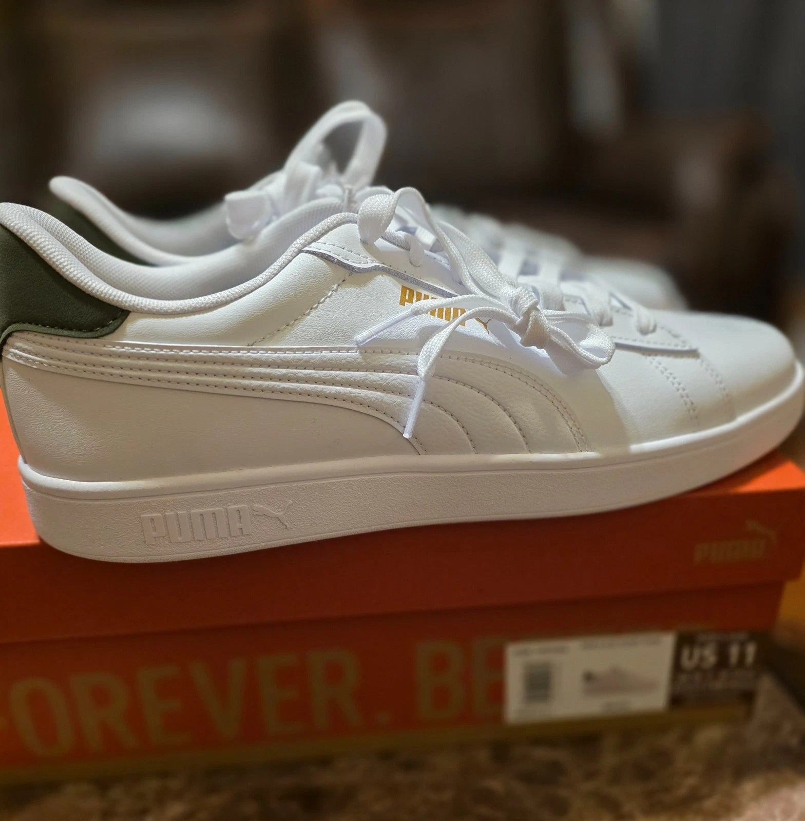 PUMA Ace Court Men's Sneakers White Green – Casual Athletic Shoes, Size 11