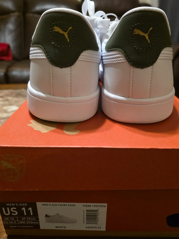 PUMA Ace Court Men's Sneakers White Green – Casual Athletic Shoes, Size 11