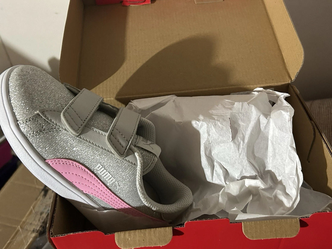 PUMA Smash 3.0 Glitz Glam Kids' Sneakers Silver Glitter Pink – Velcro Shoes