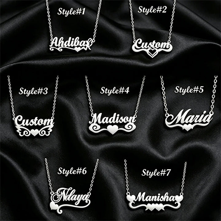 Multi-style Heart Name Design Personalized Pendant Necklace Woman Stainless Steel Silver Gold Name Customized Necklace Jewelry