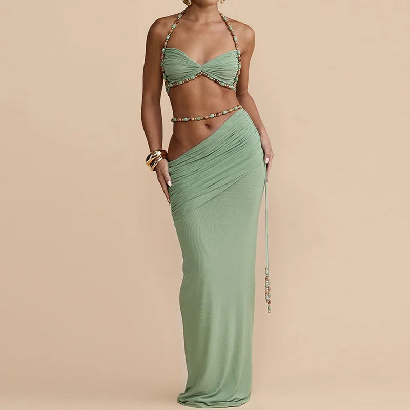 Jeane Cutout Ruched Maxi Skirt Set