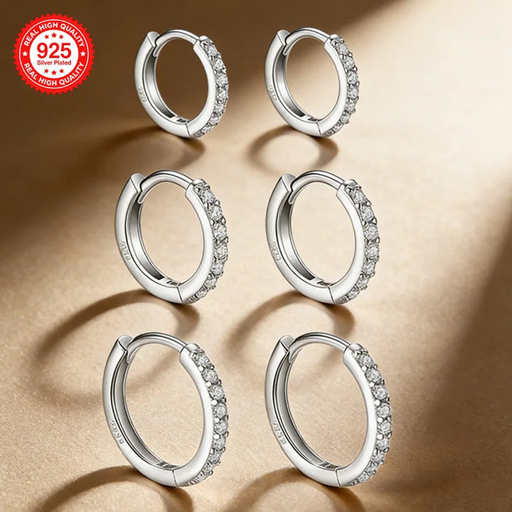 6pcs/set 925 Sterling Silver 18k Gold Plated Small Zirconia Huggie Hoop Earrings for Women Wedding Party Jewelry Gift