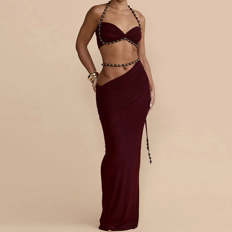 Jeane Cutout Ruched Maxi Skirt Set