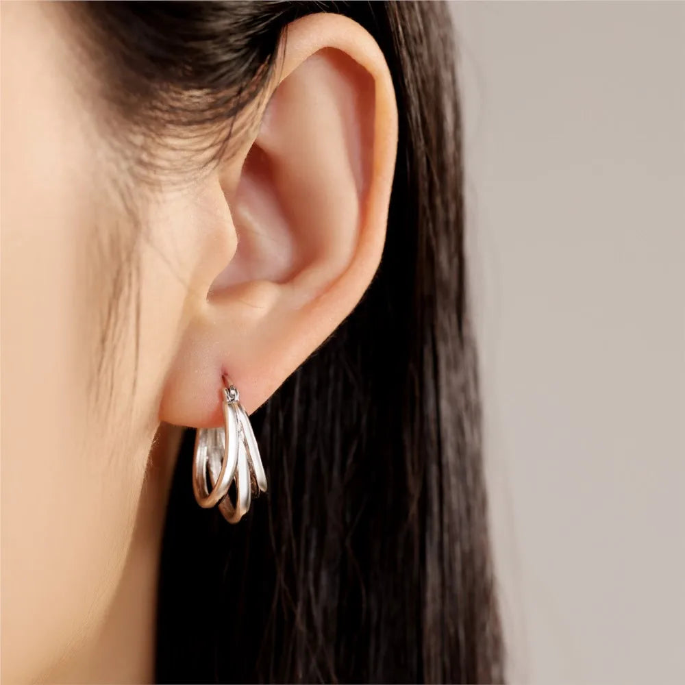 925 Sterling Silver Exquisite Multi-layer Ear Ring Jewelry Versatile Hoop Earrings For Women Jewelry Fine Birthday Party Gift