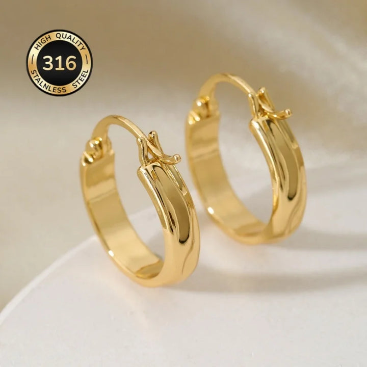 Stainless Steel Gold-Plated Glossy Round Earrings for Women Fashion Simple Waterproof Geometric INS Hoop Earrings Jewelry Gift
